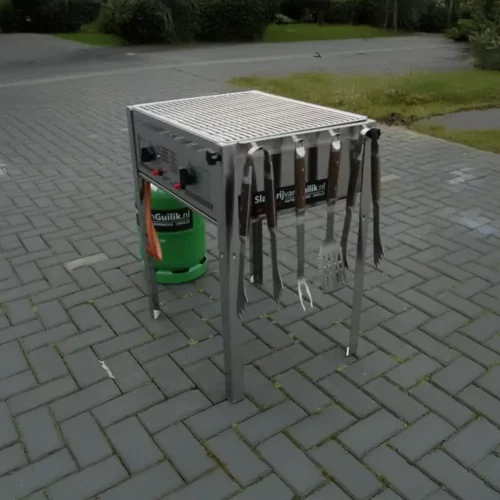 BBQ RVS met gas en tangenset