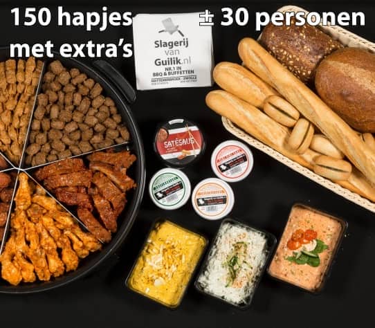 Luxe, gevulde hapjespan gevuld met 150 heerlijke hapjes voor ETEN BIJ OPENER, HAPJES, MAALTIJDEN OF BBQ'S « OPENER