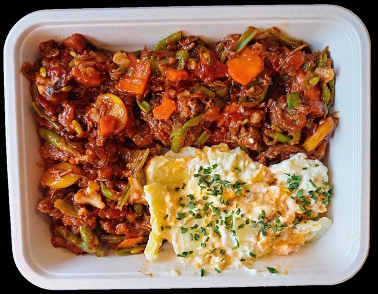 Rundergoulash zoete aardappelgratin